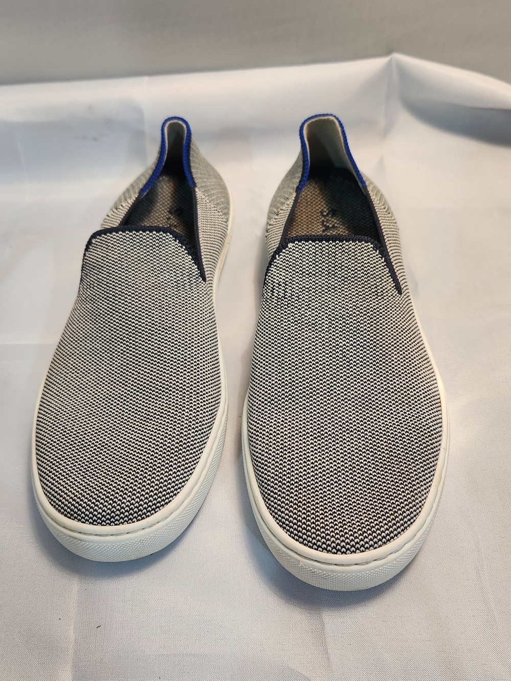 Rothy's Slip-On Knit Flats - Navy And White & Blue Trim